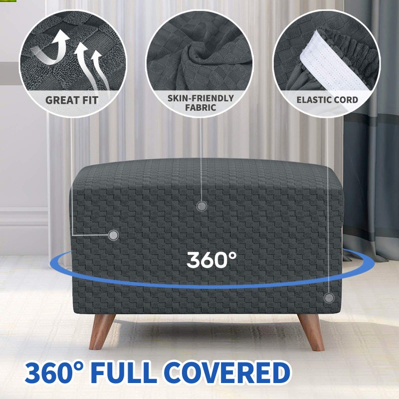 MAXIJIN Jacquard Ottoman Cover Slipcovers Folding Storage Stool Furniture Protector Cover Soft Thick Rectangle Foot Rest Slipcover with Elastic Bottom (Ottoman Small, Dark Gray) - Image 3